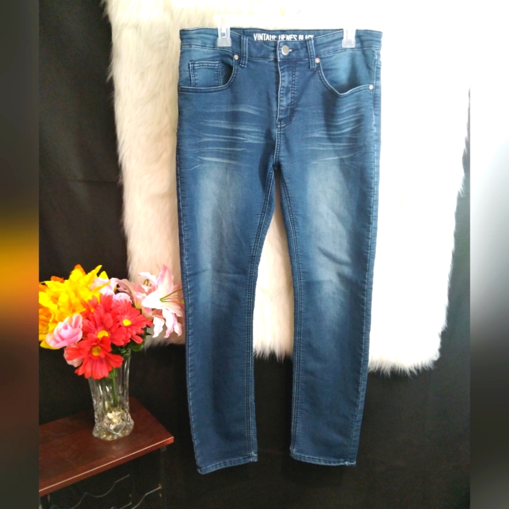 Vintage Geans Black Slim Straight Fit Blue Denim Jeans Size 32x32